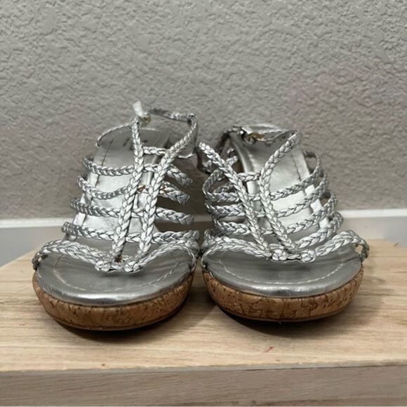 Kate Spade Felix Silver Leather Cork Wedge Sandal 9.5 - Picture 5 of 6